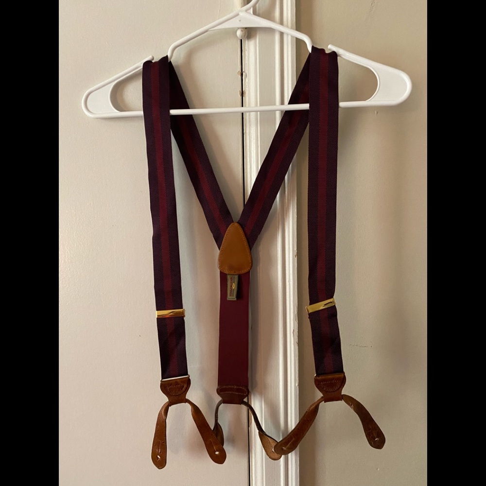 Burgundy Trafalgar center strip silk suspenders